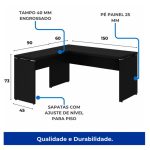 Mesa em L PÉ PAINEL (1,50×0,60m + Mesa Auxiliar) – S/ Gavetas – PRETO / PRETO – 26012 CT Móveis para Escritório 15