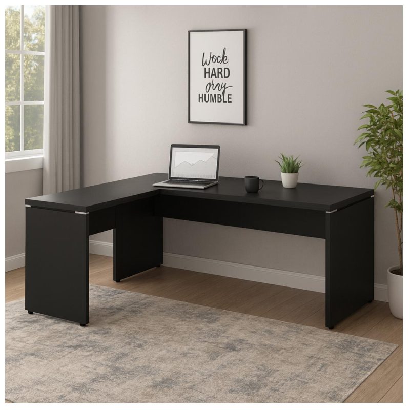 Mesa em L PÉ PAINEL (1,50×0,60m + Mesa Auxiliar) – S/ Gavetas – PRETO / PRETO – 26012 CT Móveis para Escritório 10