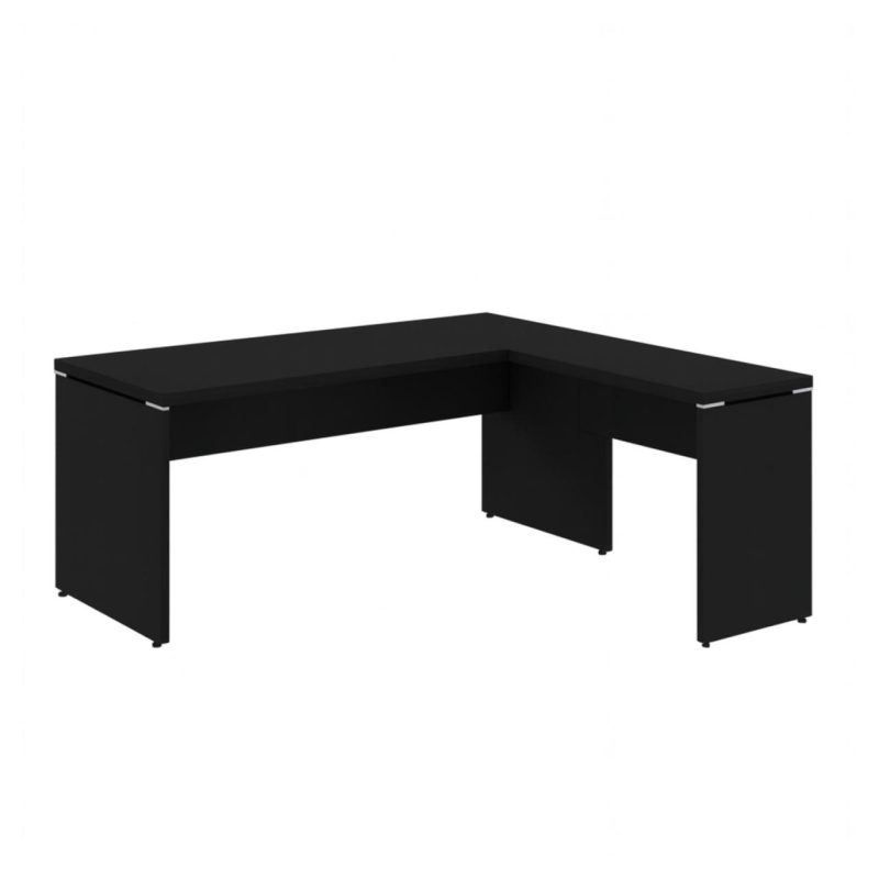 Mesa em L PÉ PAINEL (1,50×0,60m + Mesa Auxiliar) – S/ Gavetas – PRETO / PRETO – 26012 CT Móveis para Escritório 2