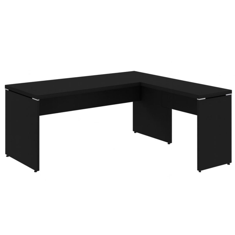 Mesa em L PÉ PAINEL (1,70×0,70m + Mesa Auxiliar) – S/ Gavetas – PRETO / PRETO – 26013 CT Móveis para Escritório 2