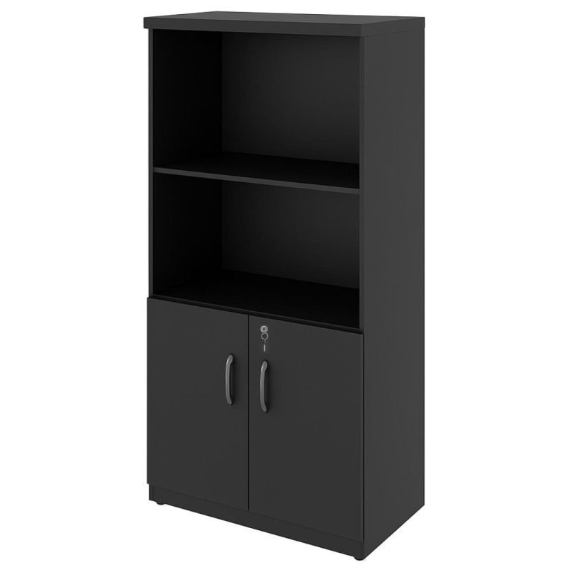 Armário Alto com Portas Inferiores e Prateleiras Abertas – MDP Preto – 26033 CT Móveis para Escritório 3