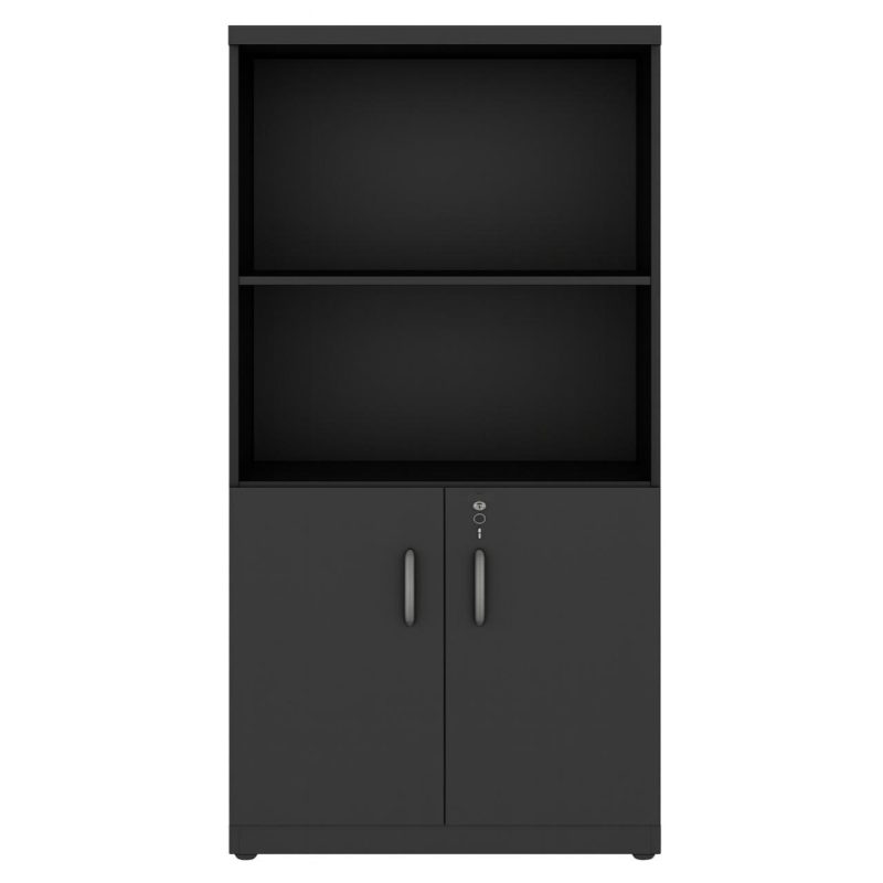 Armário Alto com Portas Inferiores e Prateleiras Abertas – MDP Preto – 26033 CT Móveis para Escritório 4