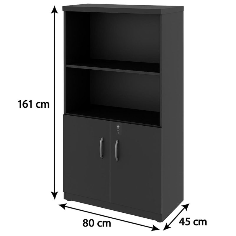 Armário Alto com Portas Inferiores e Prateleiras Abertas – MDP Preto – 26033 CT Móveis para Escritório 6