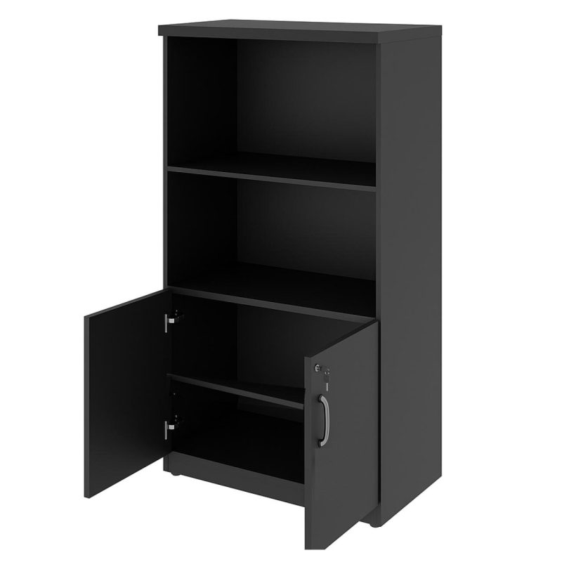 Armário Alto com Portas Inferiores e Prateleiras Abertas – MDP Preto – 26033 CT Móveis para Escritório 2