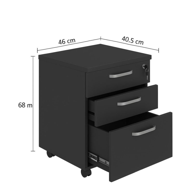 Gaveteiro Volante com 03 Gavetas com Rodízios e Fechadura – MDP Preto – 26034 CT Móveis para Escritório 4