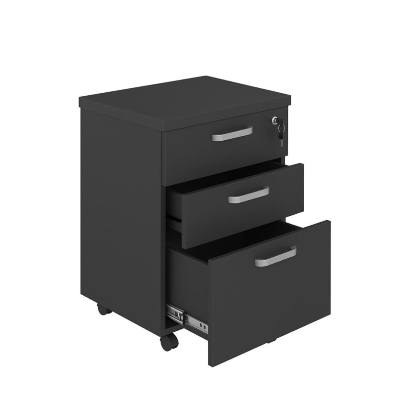 Gaveteiro Volante com 03 Gavetas com Rodízios e Fechadura – MDP Preto – 26034 CT Móveis para Escritório 2