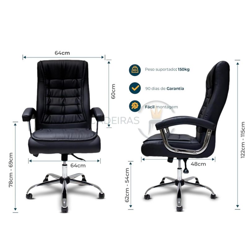 Poltrona LUXO IMPORTADA Concha Dupla Syncron – Couríssimo Preto – 30017 CT Móveis para Escritório 9