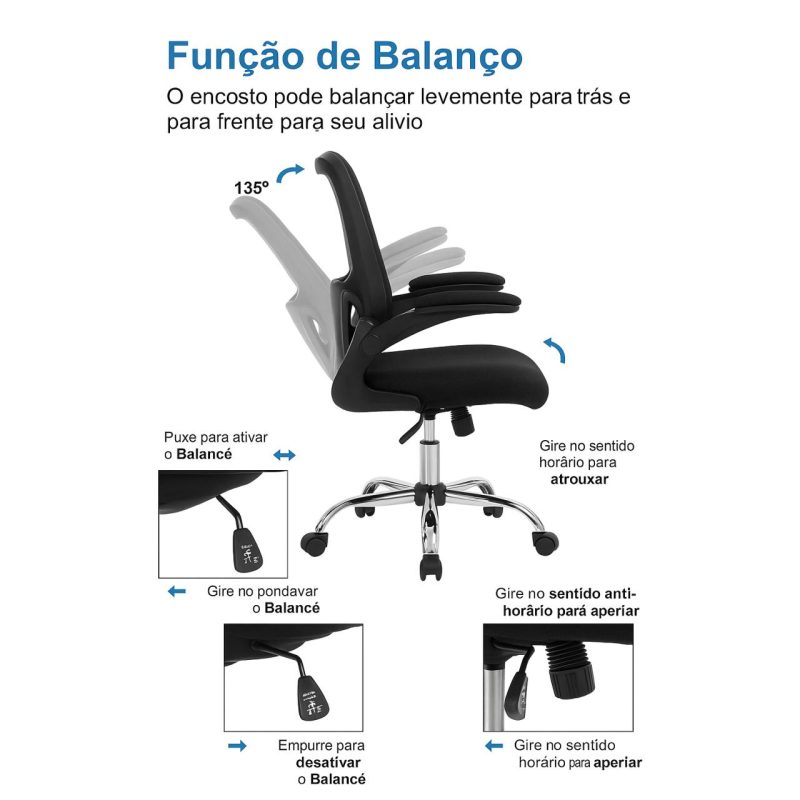 Cadeira de Escritório Tela NYO – Cor Preto – 20097 CT Móveis para Escritório 4