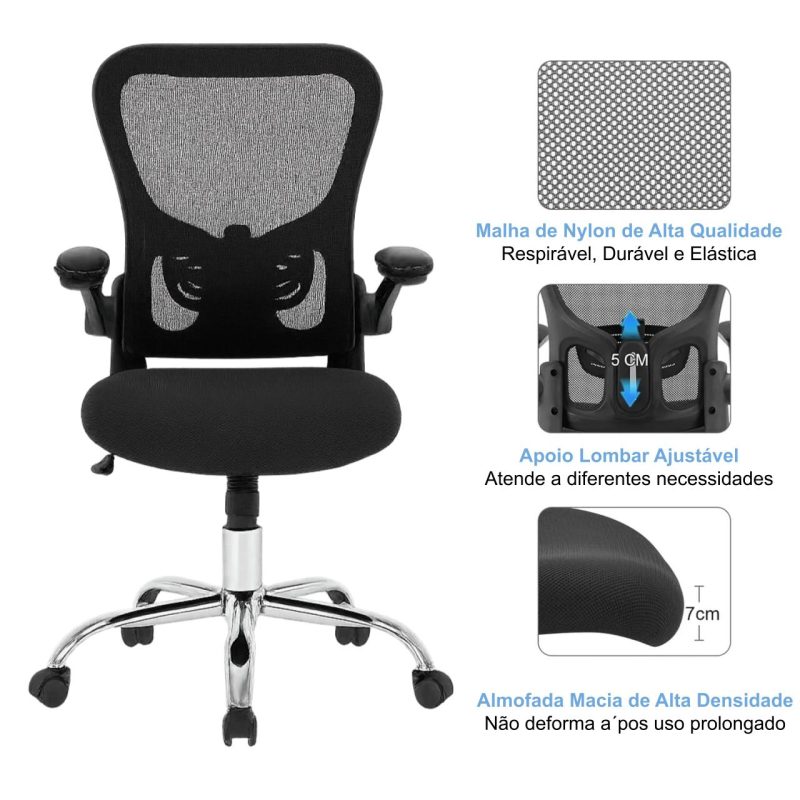 Cadeira de Escritório Tela NYO – Cor Preto – 20097 CT Móveis para Escritório 7